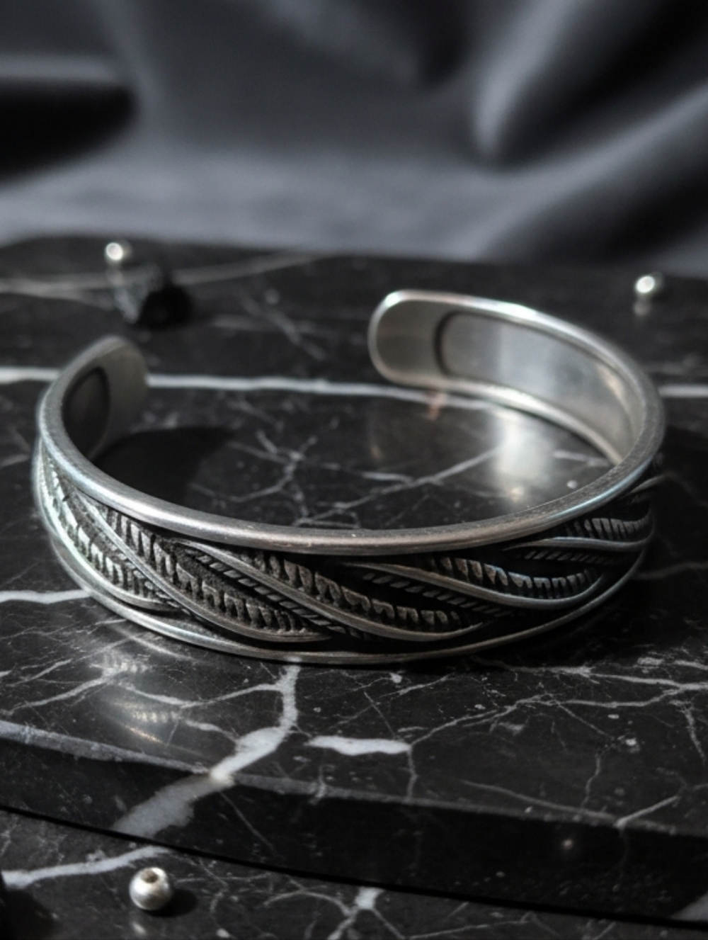 🌿 Sterling Silver Twisted Rope Bangle | Oxidized 925 Cuff Bracelet